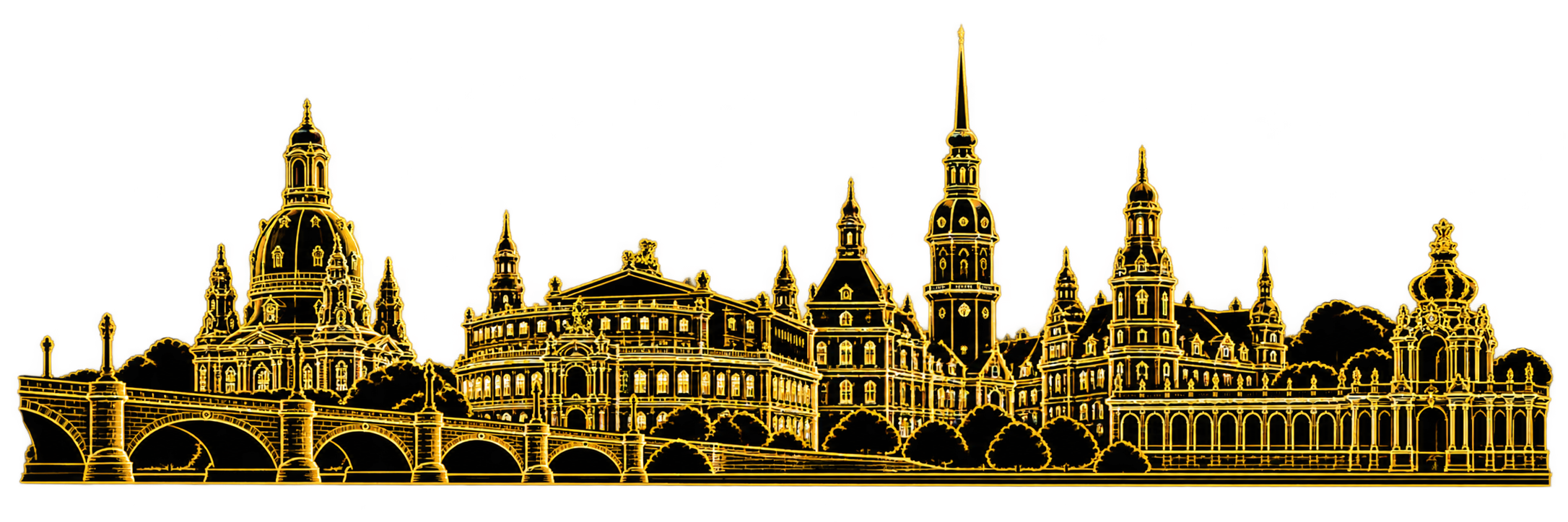 Dresdner Skyline mit goldenen Neonakzenten