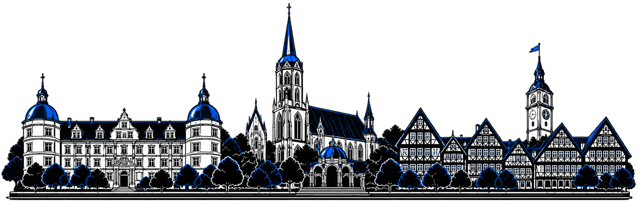 Celler Skyline mit blauen und weißen Akzenten