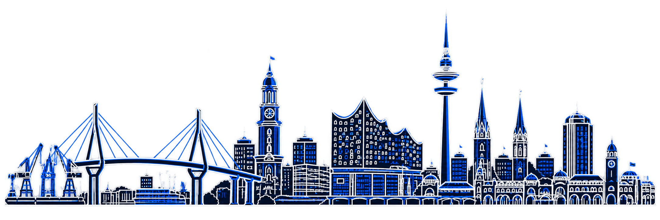 Hamburger Skyline mit blauen Neonlichtern